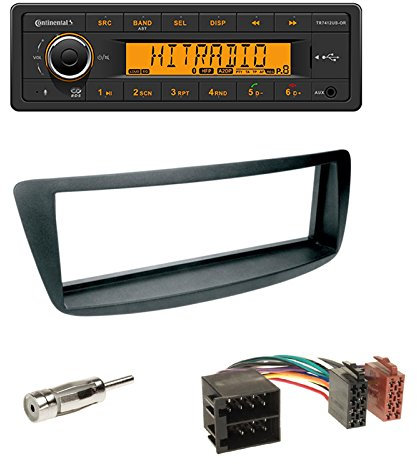 Set: Continental TR7412UB-OR USB Bluetooth Autoradio + Radioblende schwarz + ISO Adapter + Antennenadapter kompatibel mit Citroen C1 (P) / Peugeot 107 (P) / Toyota Aygo (AB1) 03/2005-07/2014