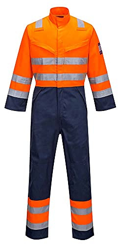 Portwest MV29 Modaflame Work HVO Multi-Norm Contrast Coverall Rule Pocket | Orange/Navy, X Large, EN 61482-1-2 Class 1, EN ISO 20471 Class 3, EN 13034, Secure Fit, Flap and Stud Closure, Radio Loops