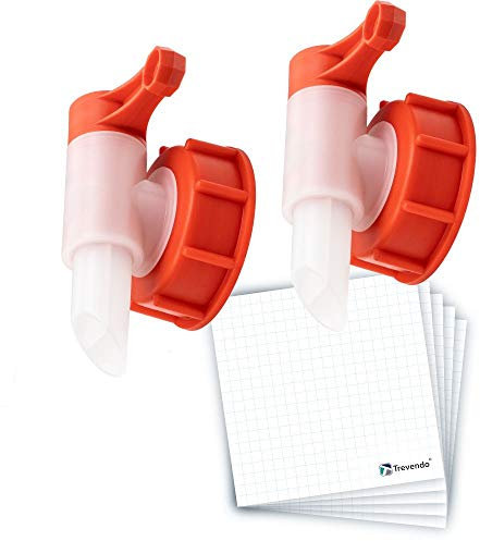 Trevendo® Auslaufhahn/Ausgießer für Kunstoffkanister 2er Pack inkl. 5x Beschrifftungsetiketten (2x DIN 61 - Ø 49 mm)