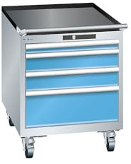 Lista | Schubladenschrank | Breite 564 mm | fahrbar | 4 Schubladen | HxT 723 x 725 mm | lichtgrau/lichtblau