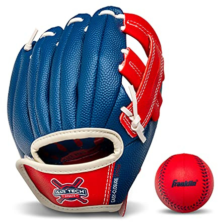 Franklin Sports Kids Baseball Glove - Air Tech Youth Tball Glove - Toddler + Youth Teeball, Baseball + Softball Mitt - Right Hand Throw - Navy/Red - 8.5