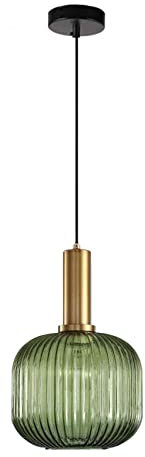 HJXDtech Lustre Intérieur Luminaire Suspension Industrielle Suspendus Modernes Douille e27 Abat Jour Plafond Suspension en Verre à Rayures (Vert 20cm)