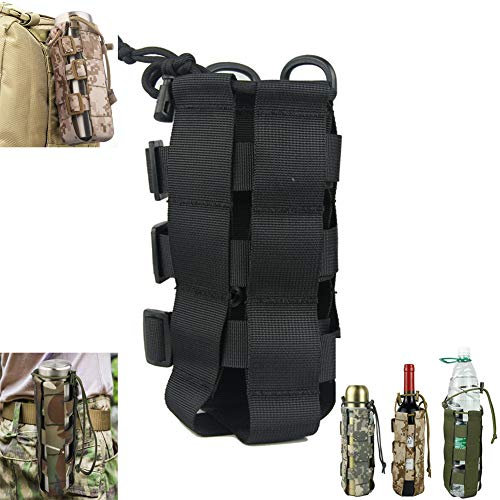 Saking MOLLE Tactical Water Bottle Pouch, Adjustable Outdoor Sport Kettle Carrier Holder (Black)