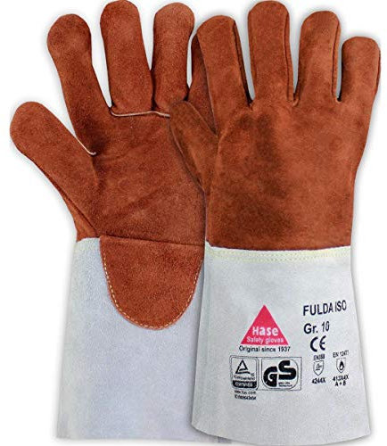10 Paar Hase Safety Gloves Fulda-Iso Schweißerhandschuhe lang, Leder-Arbeitshandschuhe mit Stulpe Größe XXXL (12)