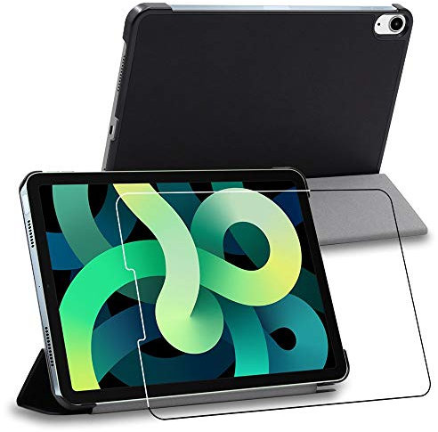 ebestStar - Coque pour iPad Air (2020) 10.9, iPad Air 4 Apple, Etui Slim Cover, Housse PU Cuir Rabat Magnétique, Noir + Verre Trempé