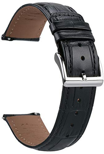 EACHE Uhrenarmband 20mm Leder Schwarz Krokodilmuster für Herren,Kroko Prägung Leder Uhrenarmband Vintage für Herren,Schnellverschluss Alligator Geprägtes Leder Uhrenarmbänder mit Silberne Schnalle