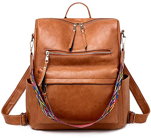 DORRISO Damen Rucksack Frauen PU Leder Rucksäcke Anti-Diebstahl Rucksäcke Umhängentasche Große Kapazität Reisetasche Schultasche für Reise Outdoor Rucksack Braun