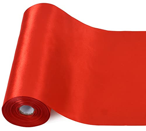 TONIFUL extra breit, großes rotes Satinband, 20,3 cm x 20,3 m, solides Stoffband für Tür, Baum, Zuhause, Außenbögen, Dekoration, Schneiderei, Zeremonie, Set, Grand Opening Stuhlschärpen, Nähen