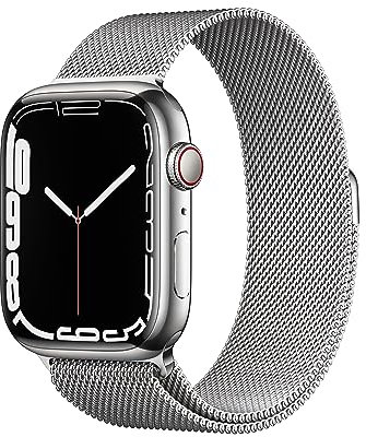 Apple Watch Series 7 (GPS + Cellular, 45mm) Montre connectée - Boîtier en Acier Inoxydable Argent, Bracelet Milanais Argent. Suivi de l’activité Physique, résistance à l’Eau