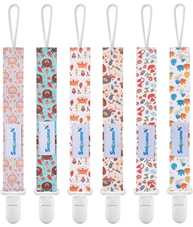 Smlpuame Baby Schnullerkette Mädchen Junge,6 Stück BPA-Frei Schnullerband Stoff Mädchen Junge,Schnuller Kette Nuckelkette Passen Die Meisten Schnuller und Beißspielzeug,Dummy Clips für Baby (Tier)