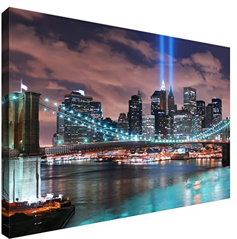 Estika Leinwand bilder - Manhattan New York in der Nacht - 60x40 cm, 1 teilige kunstdruck - Wandbilder wohnzimmer, schlafzimmer, Moderne wanddeko, Bild auf leinwand - New York bilder - 2334A_1E
