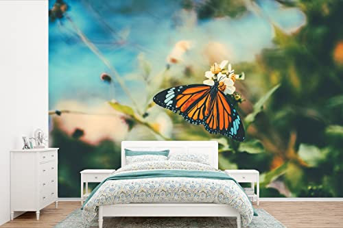 Selbstklebend Tapete Wandpapier Wandaufkleber Fototapete Tapeten Wanddeko 600x400 cm Schmetterling - Blumen - Garten