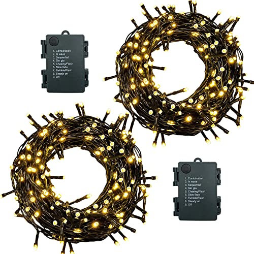 Meision Lichterkette Batterie Timer, LED Lichterkette mit Batterie Innen Außen, Lichterkette Batteriebetrieben 8 Modi, ideal für Weihnachten Party Hochzeit Deko, 5m 50LEDs, Warmweiß, 2 Stücke