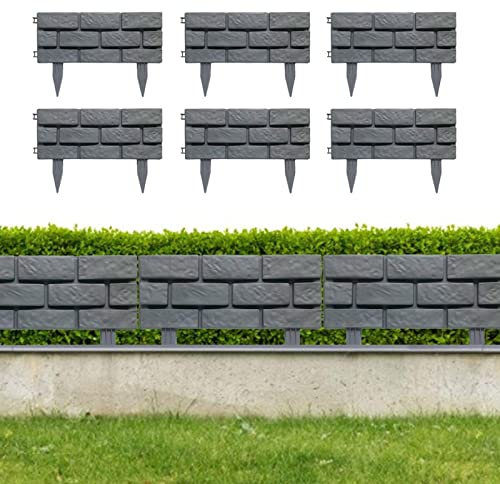 2.64m Rasenkante Kunstoff Beeteinfassung Beetumrandungen Gartenumrandung Steinoptik Mähkante Blumenbeet Umrandung 6 Stücke, 1 Element (l X H): 44x32cm, Gartenpalisade, Steinoptik,Grau