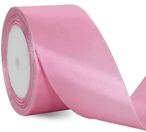 TONIFUL Rouleau de Ruban de Satin Rose pâle de 5cm x 22M de Large pour travaux manuels, chaises, emballages Cadeaux, Cartes d'invitation, nœuds Floraux, Mariage, décoration de Voiture