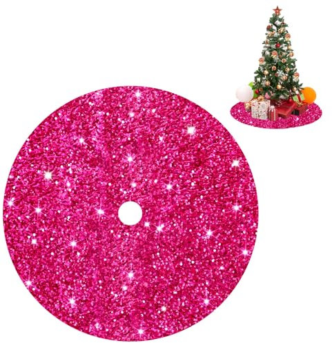 FUHSY Hot Pink Weihnachtsbaum Rock Paillette Glitter Samt Baum Rock 46 Zoll Fuchsia Runde Baum Röcke Luxus Dicke Weihnachtsbaum Mat Sequenz Baum Kragen für Weihnachtsbaum Indoor Dekor