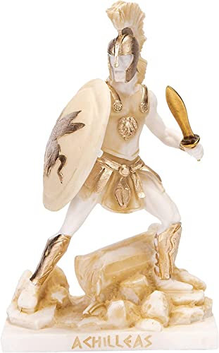 Achilles-Statue griechischer Krieger des trojanischen Krieges Skulptur Figur Alabaster Goldton 7,8 Zoll