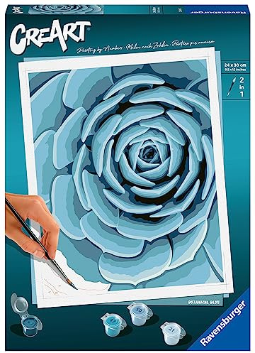 Ravensburger CreArt 23610 - Botanisches Blau - Malen nach Zahlen Erwachsene, DIY Malset mit Pinsel und Acrylfarben, Geschenk für Frauen und Männer, Malen für Erwachsene