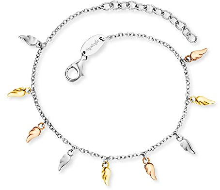 Engelsrufer Damen Armband Silber aus Sterling Silber mit neun freischwebenden Flügeln Tricolor - Karabinerverschluss - längenverstellbar - nickelfrei