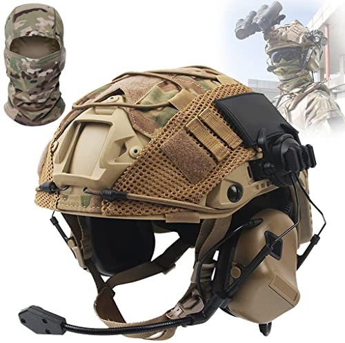 TRCTIC Fast Casque Airsoft avec Casque Antibruit, Housse de Casque Tactique Multicam et Masque Intégral Cagoule, Équipement Tactique d'extérieur pour Jeu Militaire CS de Chasse au Paintball