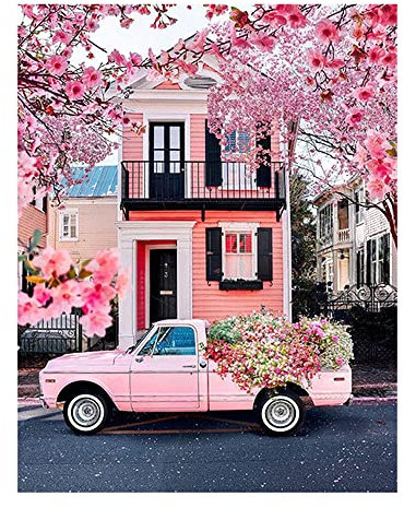 DCIDBEI Diamond Painting Kirschblüten 40x50cm Diamond Painting Japanische Kirsche Cicegi Malen nach zahlen Erwachsene Auto Pink Diamant Painting Bilder Erwachsene Landschaften Pink Diamant Gemälde