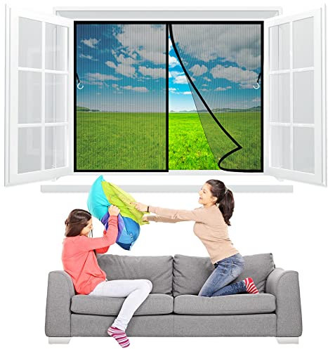 Patio Windows Mosquito Net with Magnet 175x125 cm Automatic Closing Fly Insect Bug Screen Net Mesh for Children's Room, Swing Windows, Patio Black Z