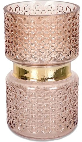 Presume de casa Jarrón de Cristal Tallado en Rosa y Dorado cilíndrico Marbella Jarrones, centros Decorativos Cristal 12 * 20 * 12