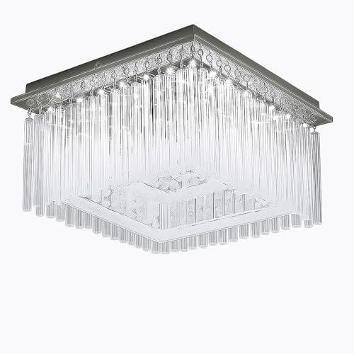 Deckenlampe Deckenleuchte Kristallleuchte Designleuchte Wohnzimmerlampe Schlafzimmer, Metall Glasstäbe Kristalldekor klar verchromt, 1x LED 21 Watt 1860 Lumen neutralweiß, HxLxB 21,5x36x36 cm