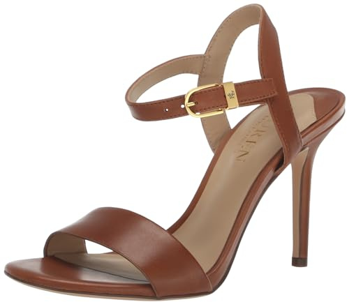 Lauren Ralph Lauren Damen Gwen Sandalen aus brüniertem Leder, Sattel Deep Tan, 35.5 EU