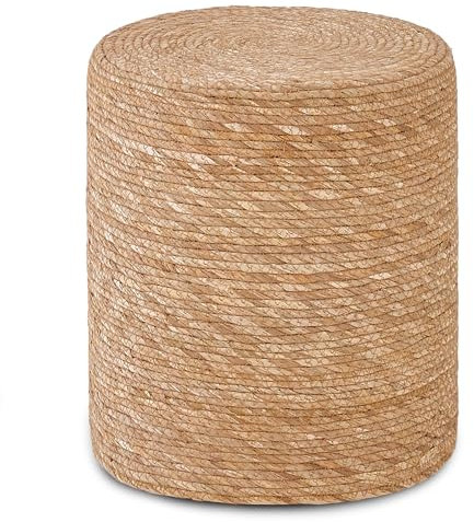 Mxfurhawa Pouf Ottomane, natürlicher Seegras-Fußhocker, handgewebte runde Fußstütze, Poof Pouffe Akzentstuhl mit Holzrahmen für Wohnzimmer, Schlafzimmer (Brown)