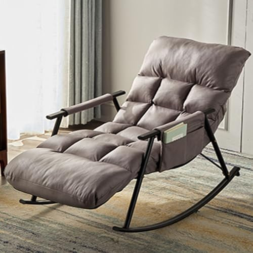 Diodceraic Modern Grau Schaukelstuhl Wohnzimmer Relaxsessel Lesesessel Loungesessel mit Liegefunktion, ergonomisch, Metall