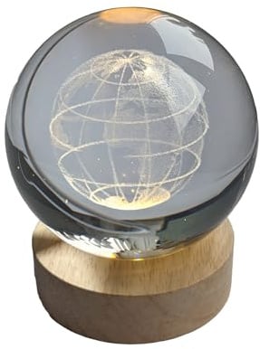 Pfronten Schmuck Hologramm Glaskugel (ca. 8 cm) Erde inkl. Holz LED-Untersetzer (ca. 7 cm) 3D Kristallkugel Nachtlicht Stimmungslicht Lampe