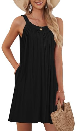 AUSELILY Damen Sommer Tank Kleid Casual Urlaub Kurze Halter Kleider Schwarz XL