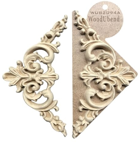 WoodUbend WUB2094A - Paquete de 2 apliques de frontón de madera flexibles y flexibles con calor, 11 x 21 cm, para manualidades, muebles y decoración del hogar, fáciles de aplicar y pintar, calcomanías