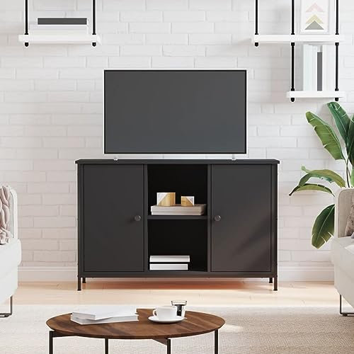QJBSAVVA TV-Schrank, Tv Lowboard Tv Highboard Tv Table Tv Eckschrank Geeignet für Den Flur Fernseher Schlafzimmer Wohnzimmer Schwarz 100x35x65 cm Holzwerkstoff