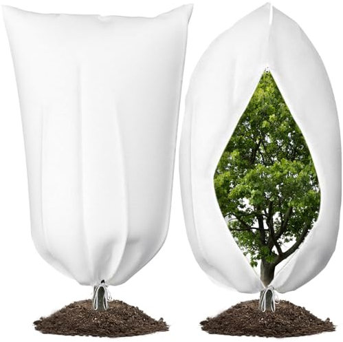 KEAWEO Winterschutz für Pflanzen, 2er Set 80x120cm Frostschutz Pflanzenabdeckung, Groß Winter Pflanzenschutzsack, Wiederverwendbar Frostschutz Pflanzen mit Reißverschluss, Atmungsaktiv, Reißfest Weiß