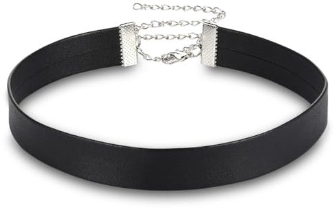 Telooco Schwarz Leder Trachtenkette Gothic Punk Lederhalsband Damen Verstellbares Choker Halskette Punk Halsband Mädchen Enganliegend Kropfband Trachtenschmuck für Cosplay Halloween Party