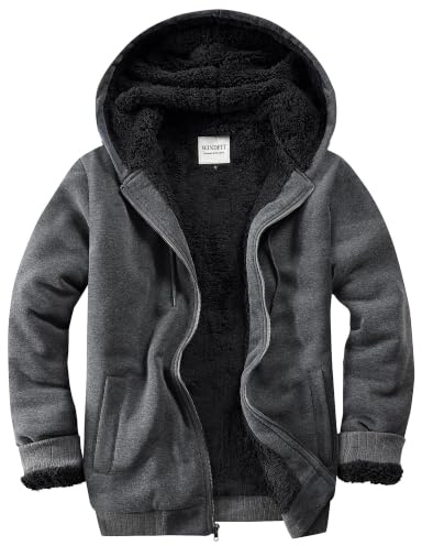 WINDFIT Sherpajacke für Herren, schwer, mit Reißverschluss, Kapuzen-Sweatshirt mit Tasche