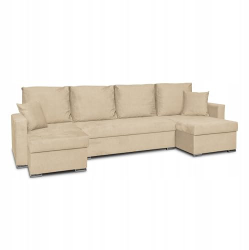 Family Meble Ecksofa, Modell Bella Big, mit Schlaffunktion, Freistehendes, Ausklappbares, Behälter für Bettwäsche, Strapazierfähiges Material, Schmutzabweisend, für Wohnzimmer, Schlafzimmer, Angel 3