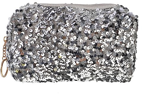 WOONEKY Kosmetiktasche Großes Fassungsvermögen Quadratisch Mit Pailletten Für Reisen Make-up Aufbewahrungstasche Für Damen Zufälliger Stil