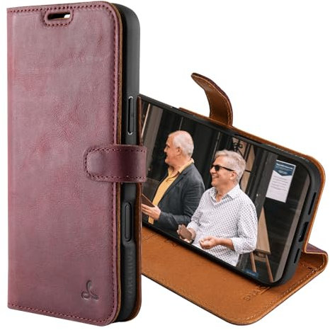 Snakehive Leather Wallet for iPhone 16 Plus - Real Leather Wallet Phone Case with Viewing Stand and Card Holder - Flip Folio Cover with Card Slots (Plum)