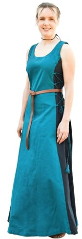 Battle-Merchant – Ärmelloses Mittelalterkleid Jarle – Wikinger Träger-Kleid für Damen – Mittelalter, Kostüm, LARP, Fantasy (XL, Petrol/Dunkelblau)