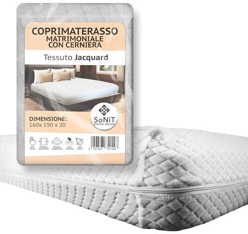 SONIT - Coprimaterasso con Cerniera Matrimoniale - Copri Materasso Matrimoniale 160x190cm con Zip - Fodera Coprimaterasso con Cerniera