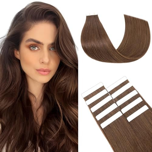 Benehair Tape in Extensions Echthaar, Invisible Tape Extensions Echt Haar, 50CM Haarverlängerung Echthaar Tapes, Remy Natural Tapes Extensions Echthaar, 10Pcs 15g Schokoladen Braun #4