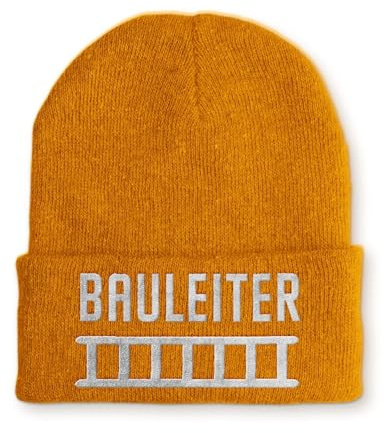 Beanie Bauleiter Wintermütze Mütze mit lustigem Spruch, Farbe: Mustard