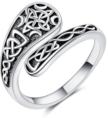 URONE Celtic Knot Spoon Ring Sterling Silver Witches Knot Cross Adjustable Band Ring Witch Irish Jewellery for Women