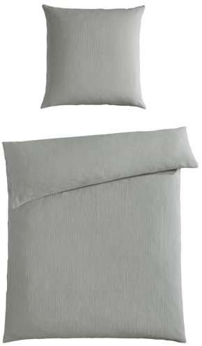 casa Nova Musselin-Bettwäsche - Silbergrau - Baumwolle - 135 x 200 cm - mit Knopfleiste