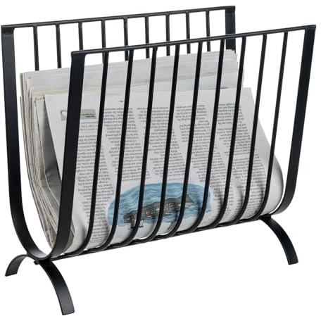 MyGift Matte Black Metal Magazine Rack, Deluxe Mid Century Wire Magazine Rack, Tabletop or Floor Standing Sling Basket for Magazines and Newspapers