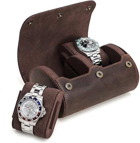 UPRESYE Genuine Leather Watch Roll Travel Case,2 Slots Vintage Full Grain Leather Watch Box with Pillow for Men,Watch Storage Organizer for Home Storage, Gifts