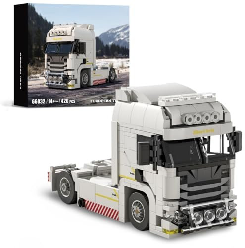 DrmBeyd Technik LKW Klemmbausteine Set, LKW Sattelzugmaschine Lastwagen Bausteine, Straßen Lastwagen Montagesatz Spielzeug, Geschenk für Erwachsene und Kinder, Kompatibel mit L***, 421 Teile